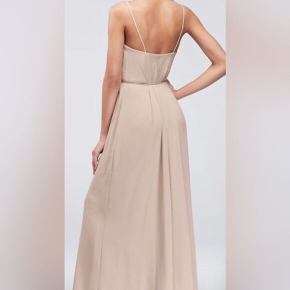 David’s Bridal Sz 4 Wrap Dress in Petal Pink V Neck Maxi Double Strap 31116706 - Picture 13 of 15